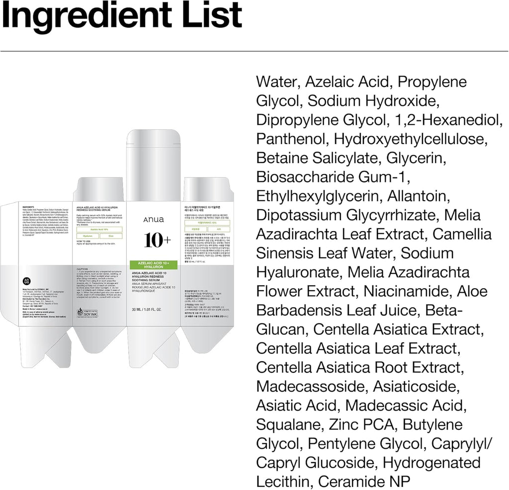Anua Azelaic Acid 10 Hyaluron Redness Soothing Serum 30ml